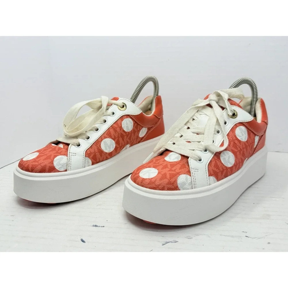 Michael Kors Romey Womens US 8 Orange Polka Dot Signature Platform Sneakers